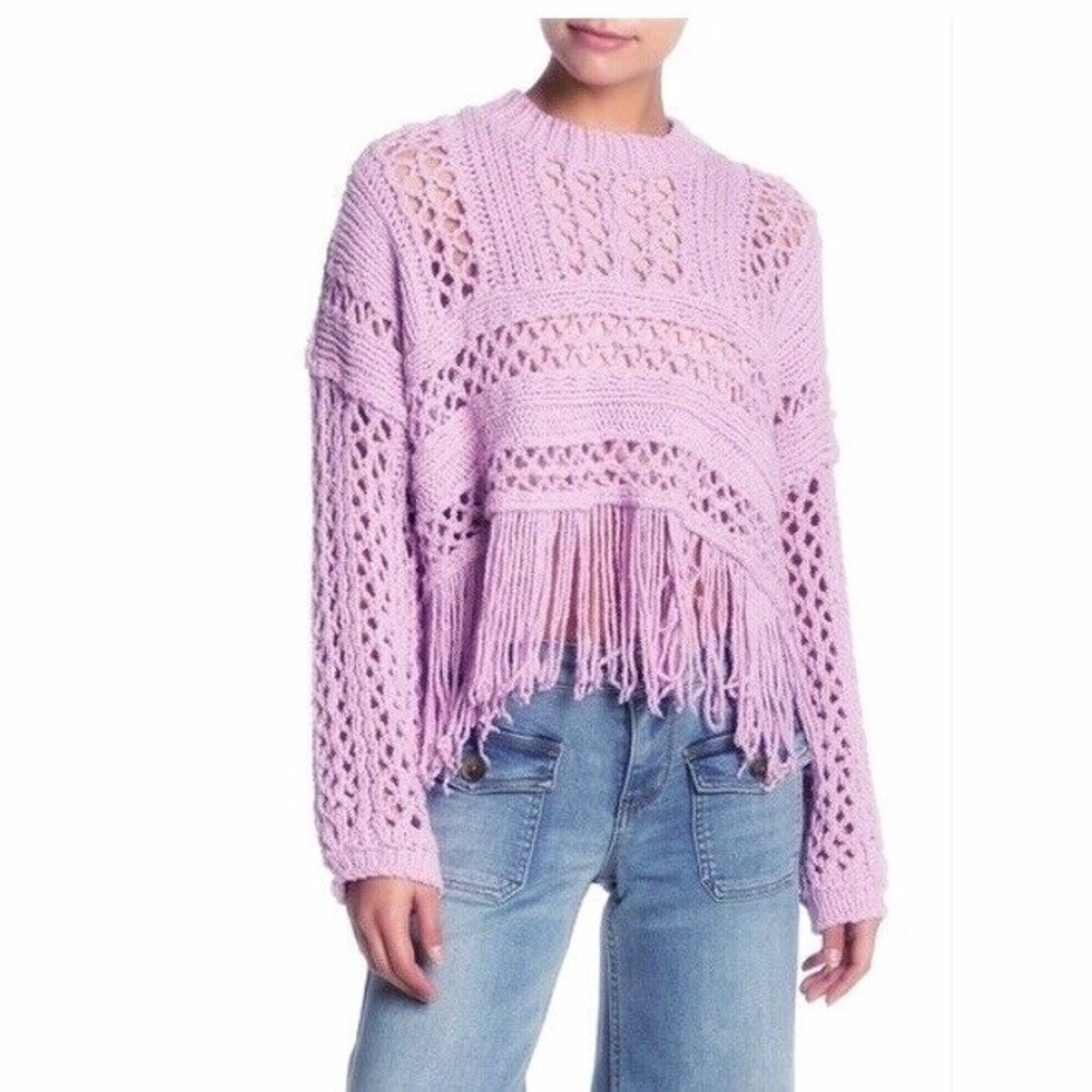 Free people lilac fringe sweater